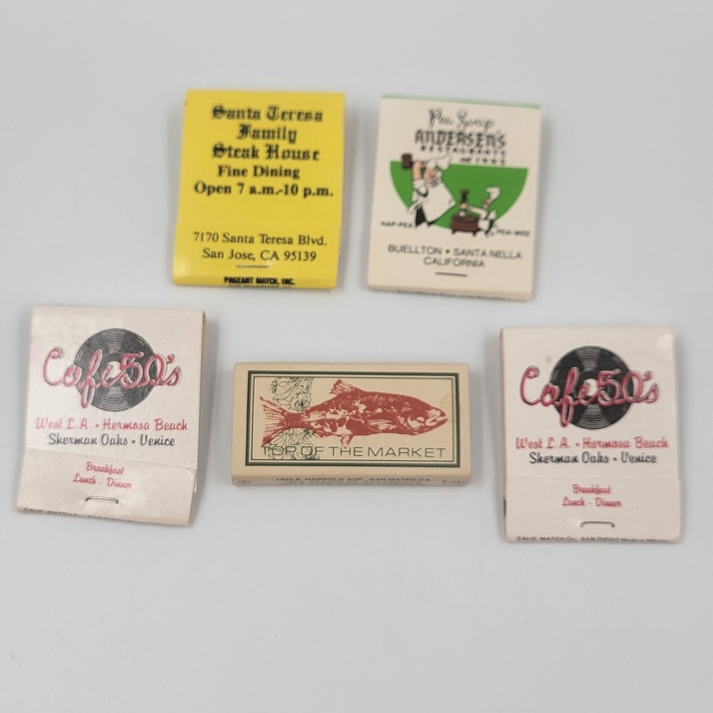 5 Vintage Restaurant Matchbooks 80s 90s Excellent New